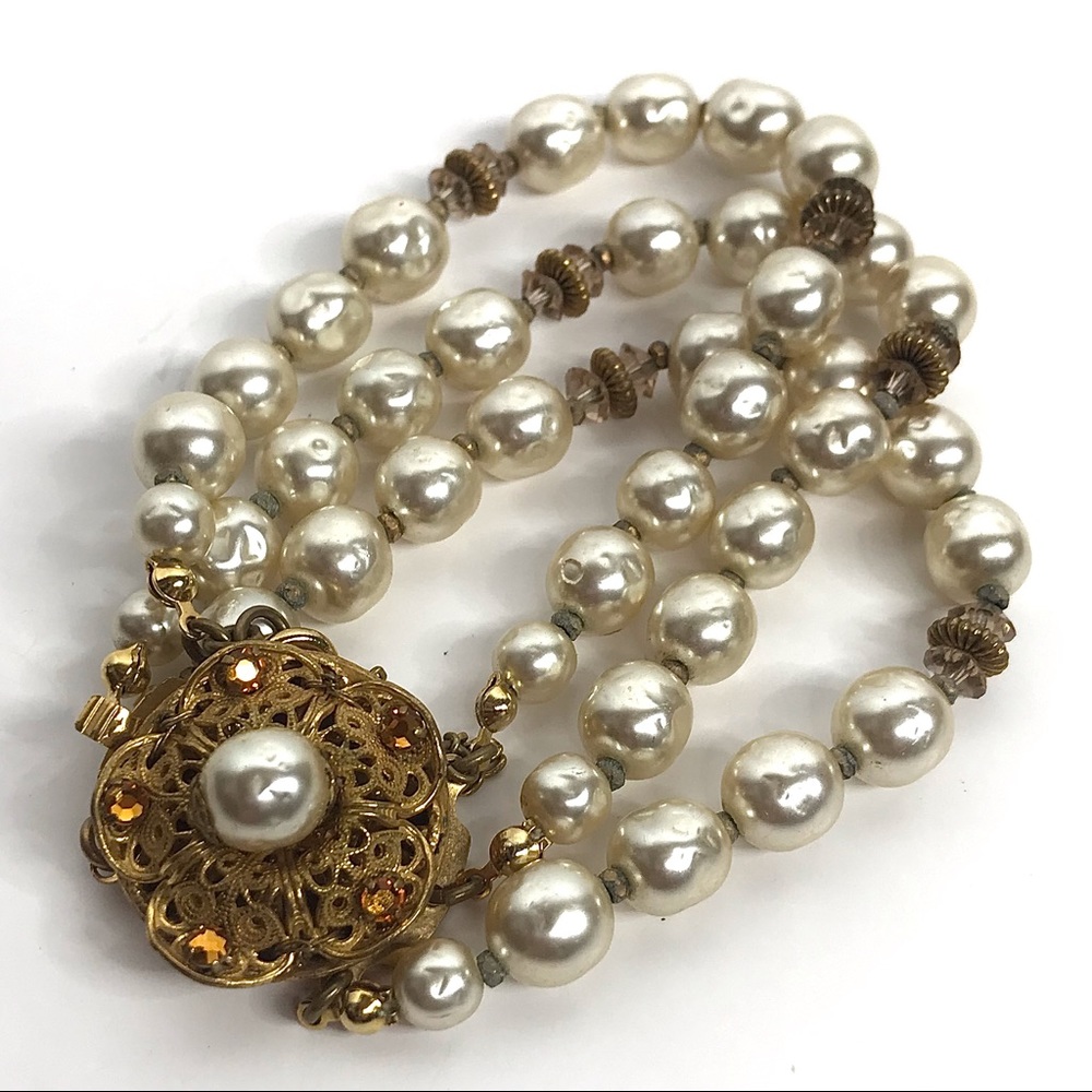 Vintage Miriam Haskell Triple Strand Bead Bracelet